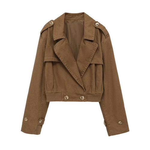Damen Cropped Trench‑Blousonjacke mit doppelreihiger Knopfleiste, Schulterpatten und elastischem Saum Nord Taschen