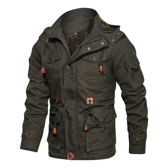Herren Utility-Feldjacke mit Teddyfutter, Mehrfach-Taschen und Taillenzug Nord Taschen