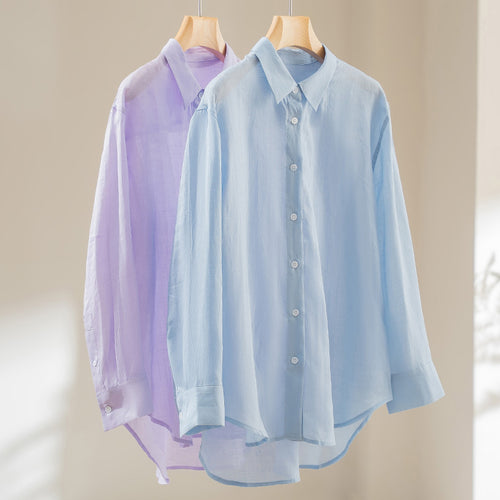 Damen Oversize-Hemdenbluse aus leichter Viskose‑Mischung mit klassischem Kragen Nord Taschen
