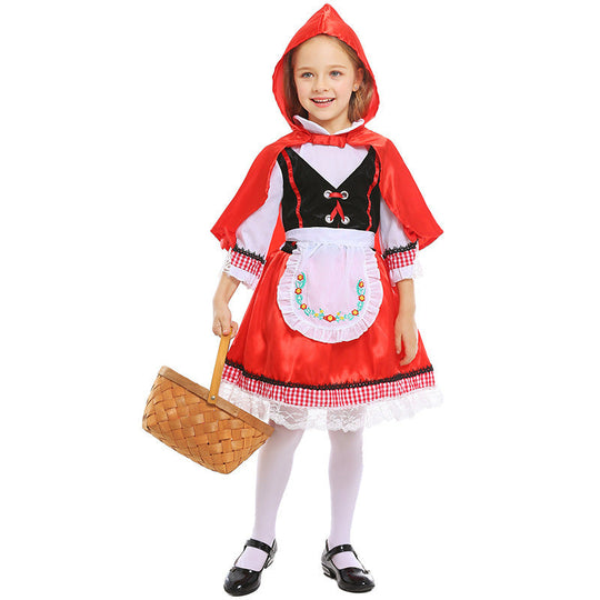 Mädchen Märchenhaftes Rotkäppchen Kostüm mit Umhang und gestickter Schürze Nord Taschen
