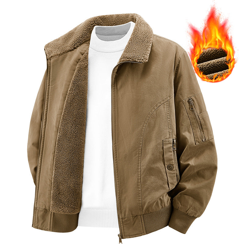 Herren Thermo-Bomberjacke im Vintage-Stil mit Teddyplüsch-Futter und Mehrfach-Taschen Nord Taschen
