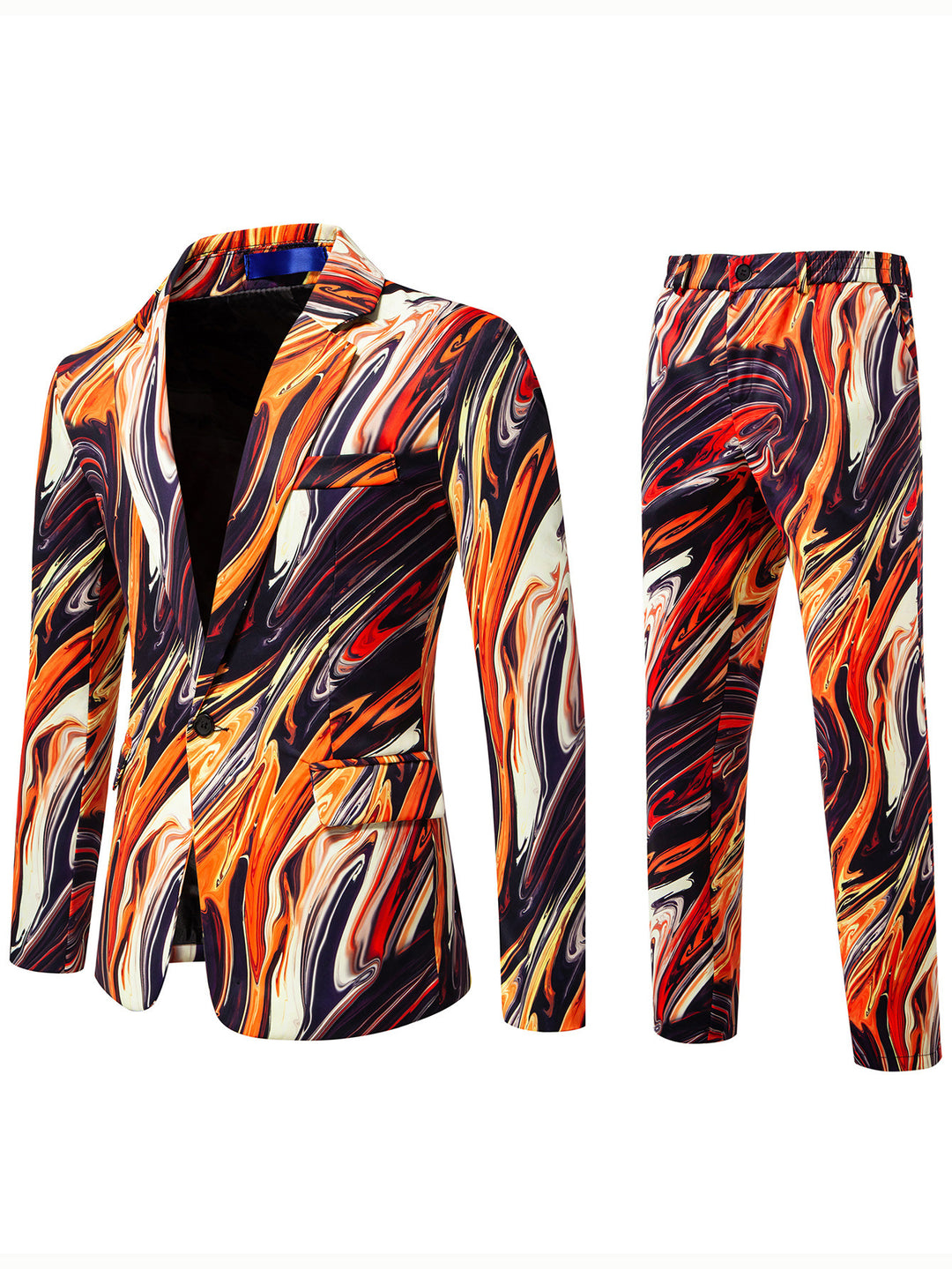 Herren Zweiteiliges Statement-Anzug mit schmal geschnittenem Sakko und Slim-Fit Hose im Marmorprint Nord Taschen