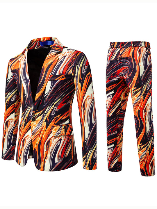 Herren Zweiteiliges Statement-Anzug mit schmal geschnittenem Sakko und Slim-Fit Hose im Marmorprint Nord Taschen