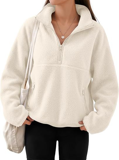 Damen Oversize Sherpa-Fleece-Pullover mit Halbreißverschluss und Kängurutasche Nord Taschen