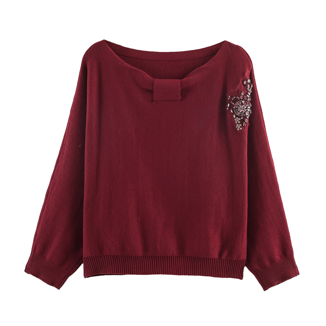 Damen Feinstrick-Pullover mit breitem U-Boot-Ausschnitt und Perlenapplikation Nord Taschen