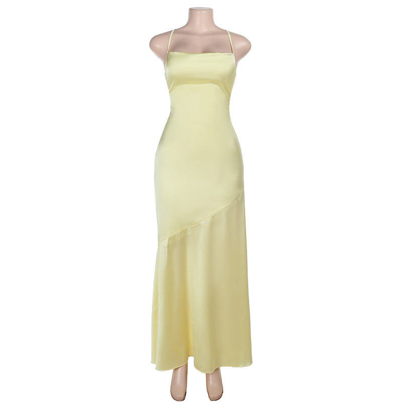 Damen Elegantes Maxikleid aus luxuriösem Satin mit verführerischem V-Ausschnitt