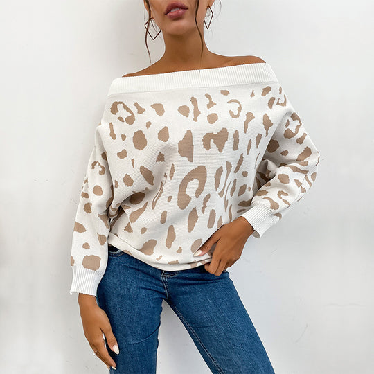 Damen Verspielt geschnittener Pullover mit Leopardenmuster Nord Taschen