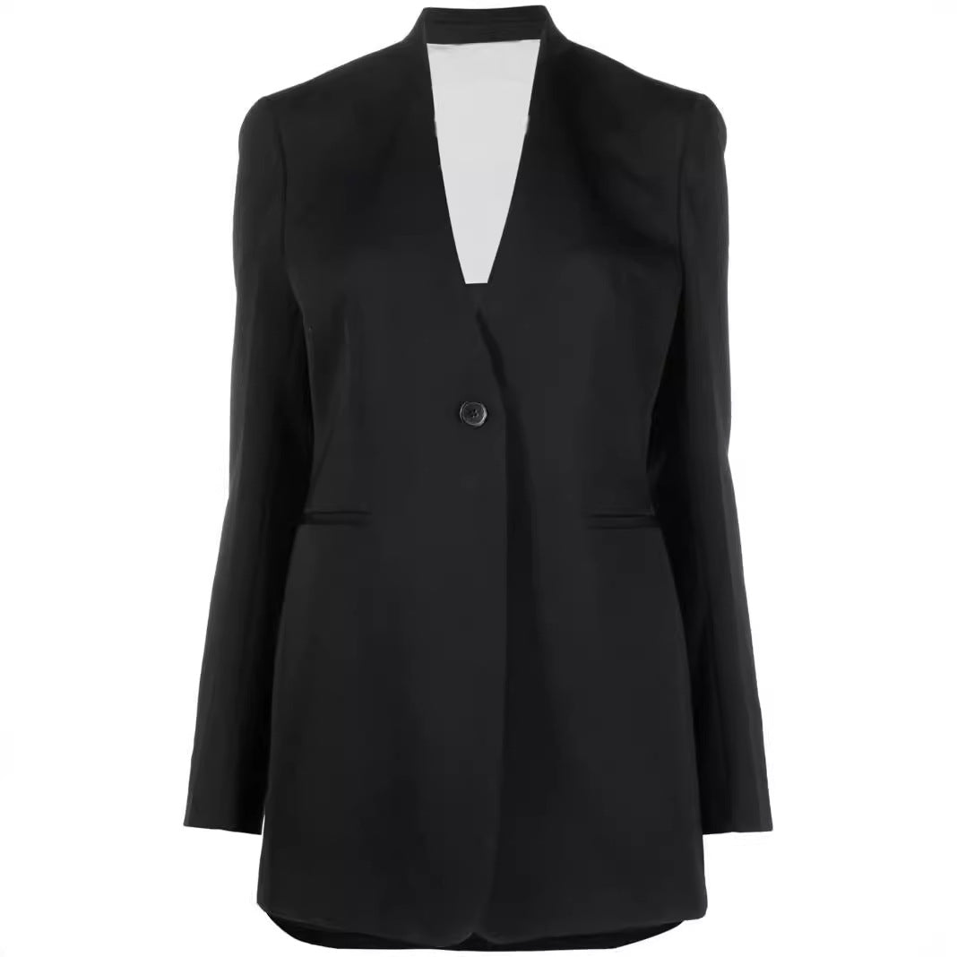 Damen Elegantes Einreihiges Longblazer-Set mit weiter Palazzo-Hose Nord Taschen