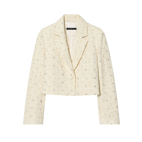 Damen Kurzer Bouclé-Blazer mit Paillettenbesatz und Reverskragen Nord Taschen