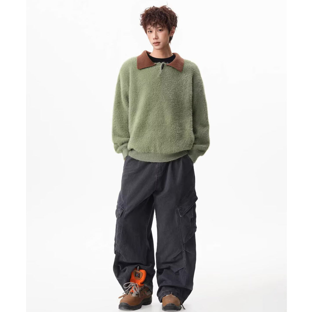 Herren Moderner Grobstrickpullover mit Stehkragen Nord Taschen