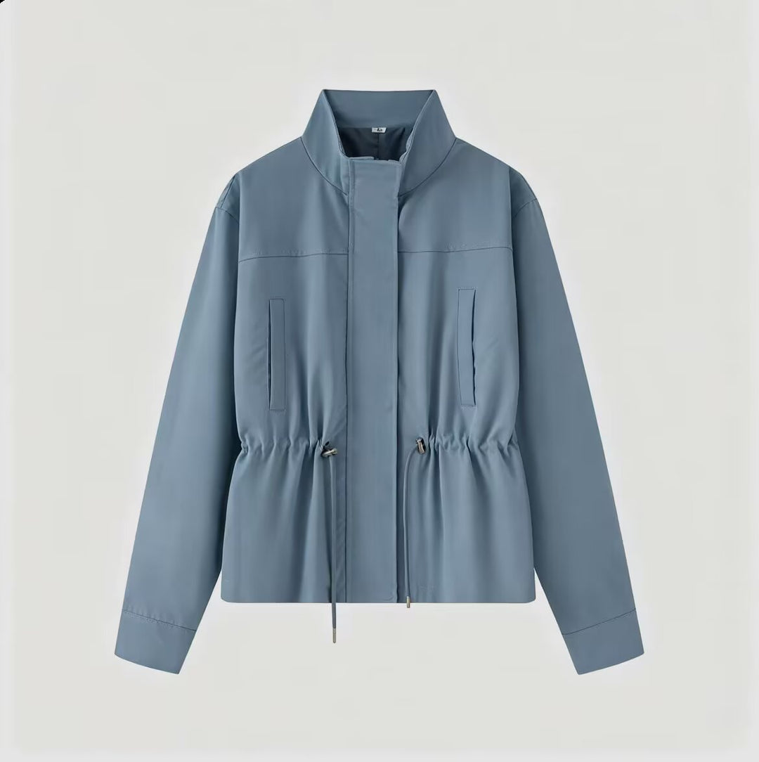 Damen Leichte Wind- und Regenjacke mit Tunnelzug-Taille und Stehkragen Nord Taschen