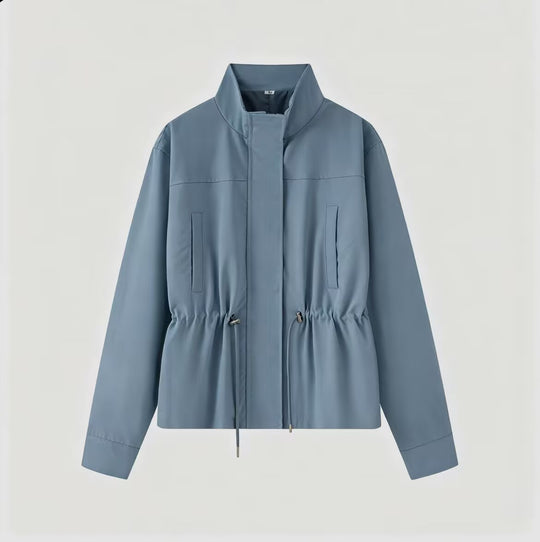 Damen Leichte Wind- und Regenjacke mit Tunnelzug-Taille und Stehkragen Nord Taschen