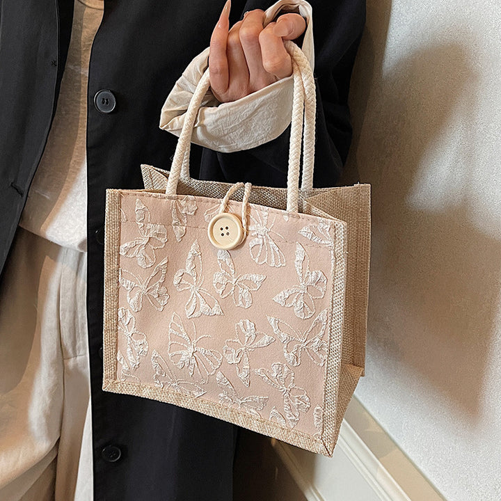Damen Jute-Tasche mit floralem Stickdesign und robusten Griffen Nord Taschen