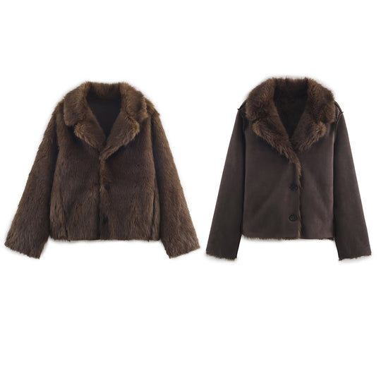 Damen Wendbare Kurzjacke mit Faux‑Fur‑Besatz und Wildlederoptik Nord Taschen
