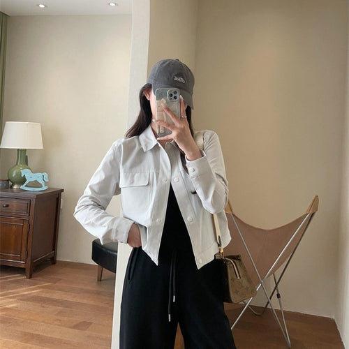 Damen Kurze Overshirt-Jacke aus leichtem Baumwollmix mit Brusttaschen Nord Taschen