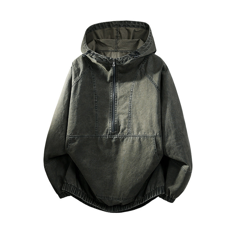 Herren Oversize Canvas-Halbzip-Kapuzenanorak mit Kängurutasche und elastischem Saum Nord Taschen