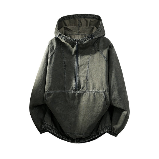 Herren Oversize Canvas-Halbzip-Kapuzenanorak mit Kängurutasche und elastischem Saum Nord Taschen
