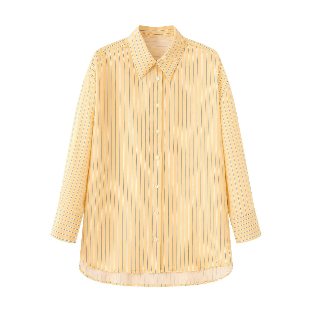 Damen Oversize-Longbluse mit Nadelstreifen, Hemdkragen und abgerundetem Saum Nord Taschen