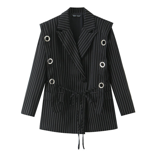 Damen Nadelstreifen-Blazer mit Zierösen und Tunnelzugtaillierung Nord Taschen