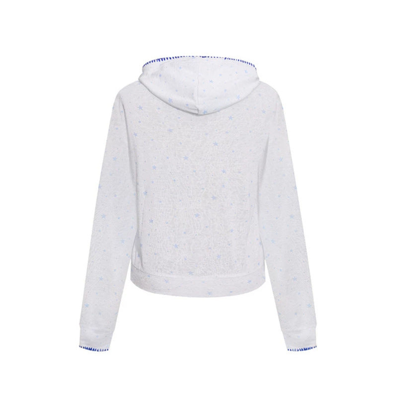 Damen Leichter Kapuzen-Zipcardigan mit Sternenallover und Ziernaht Nord Taschen