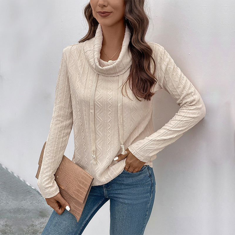 Damen Feinstrick-Cowlneck-Pullover mit Kordelzug und Zopfstrick-Detail Nord Taschen