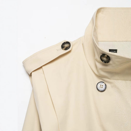 Damen Kurzer Doppelreihiger Trenchblouson mit Stehkragen, Epauletten und elastischem Saum Nord Taschen