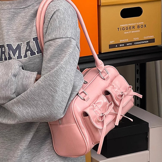 Damen elegante Handtasche mit Zierknoten und doppelten Fronttaschen Nord Taschen
