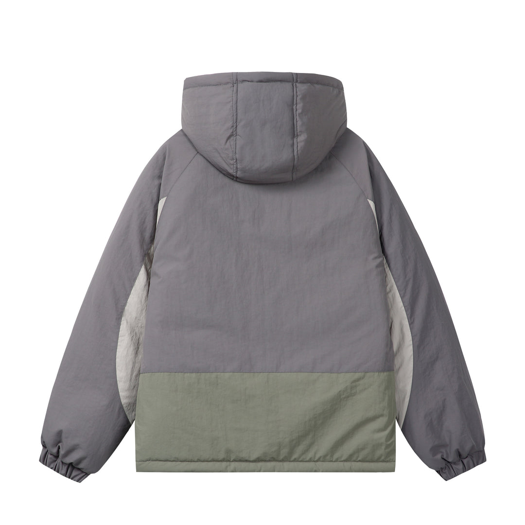 Unisex Boxy Colorblock Kapuzenpufferjacke mit winddichter Hülle und Reißverschlusstaschen Nord Taschen