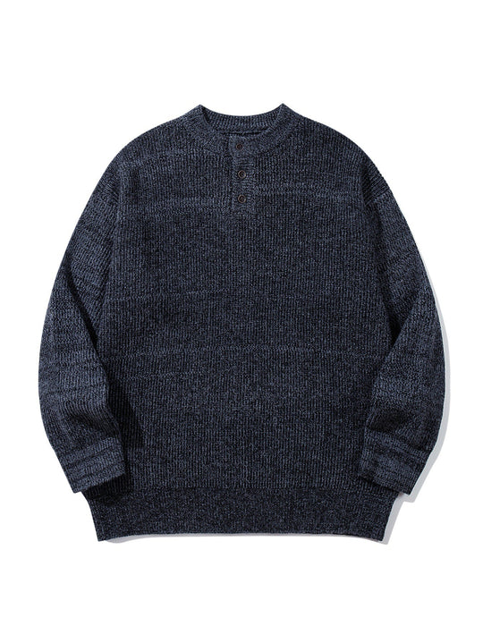 Herren Grobstrick-Henleypullover mit halber Knopfleiste und Rippbündchen Nord Taschen