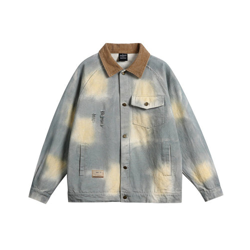 Herren Oversize-Jeansblouson mit Cordkragen und Batik‑Effekt Nord Taschen
