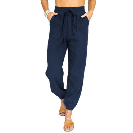 Damen Leichte Leinen-Joggerhose mit Tunnelzug, aufgesetzten Taschen und elastischen Bündchen Nord Taschen