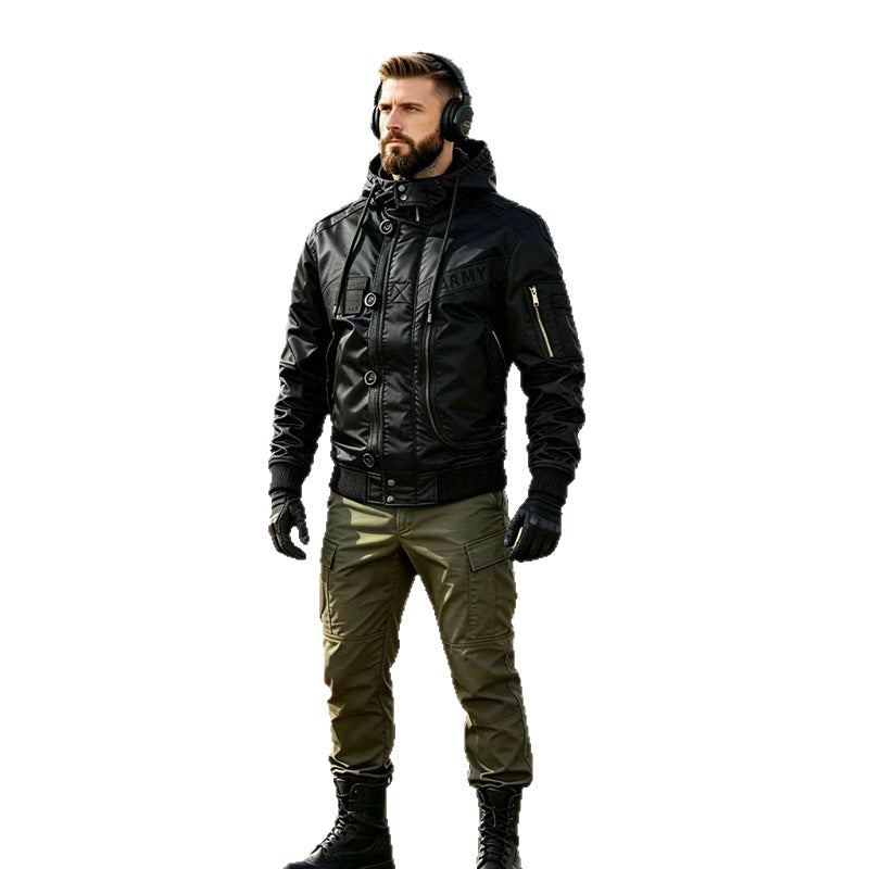 Herren Militärinspirierte Kapuzen-Bomberjacke mit Utility-Taschen Nord Taschen