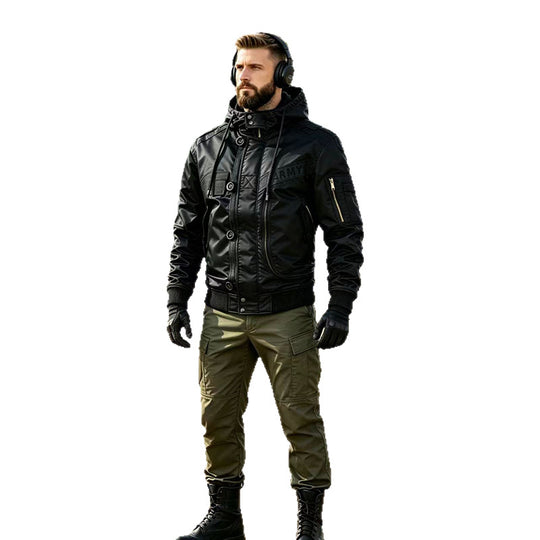 Herren Militärinspirierte Kapuzen-Bomberjacke mit Utility-Taschen Nord Taschen