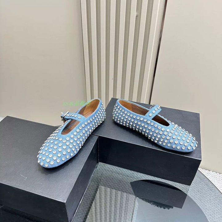 Damen Modische Ballerinas mit Strassverzierungen und komfortablem Fußbett