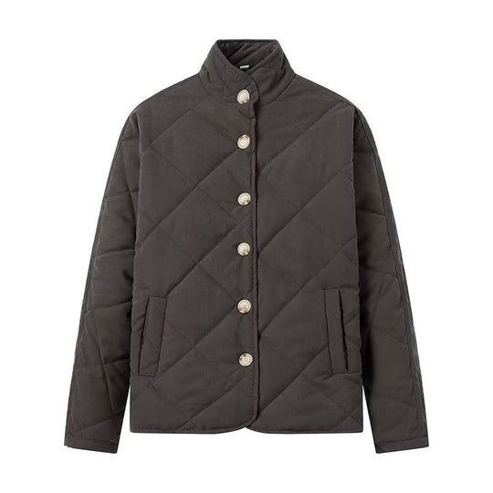 Damen Leichte gesteppte Kurzjacke mit Stehkragen und Knopfleiste Nord Taschen