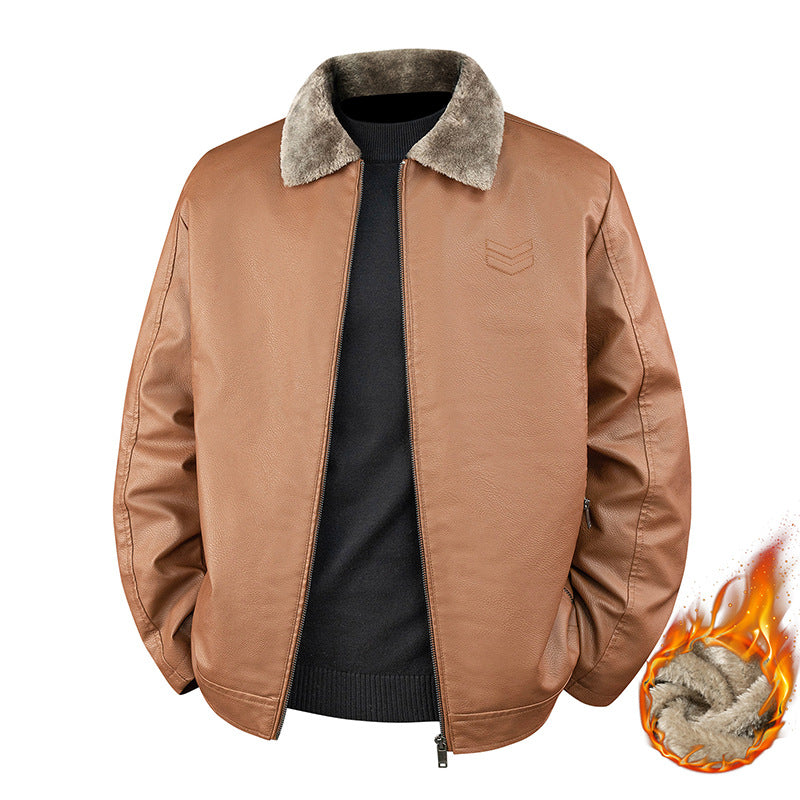 Herren Kunstleder-Bomberjacke mit wärmendem Teddyfutter und umklappbarem Fellkragen Nord Taschen