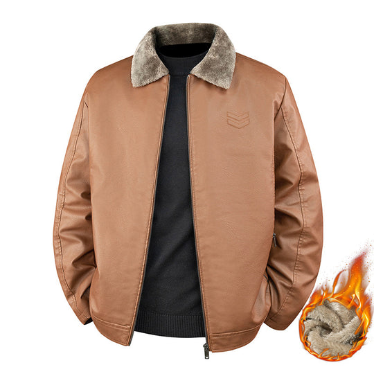 Herren Kunstleder-Bomberjacke mit wärmendem Teddyfutter und umklappbarem Fellkragen Nord Taschen