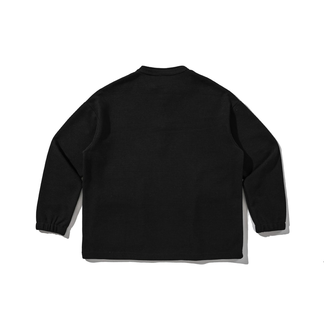 Herren Waffelstrick-Henley-Pullover mit Stehkragen, Druckknopfleiste und großen Utility-Taschen Nord Taschen