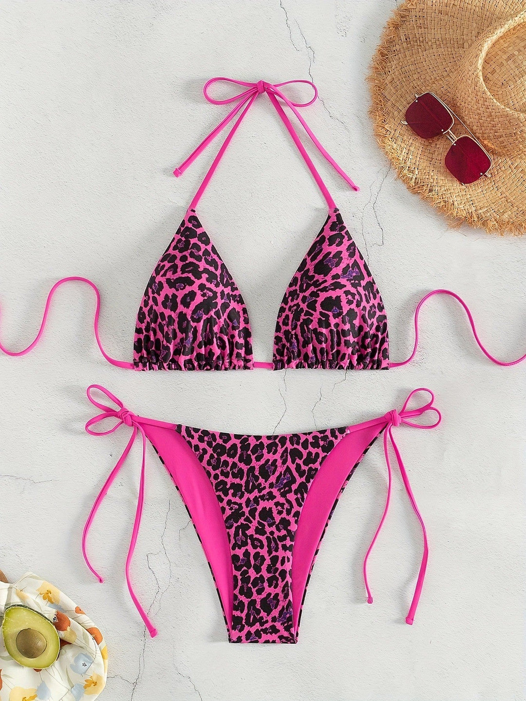 Damen Triangel-Bikini-Set mit verstellbaren BindNord Taschenändern und animalischem Design