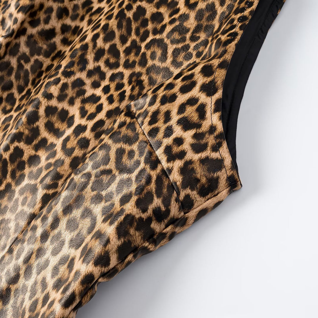 Damen Leopard-Minikleid mit schmalen Trägern und hochgeschlossenem Ausschnitt Nord Taschen