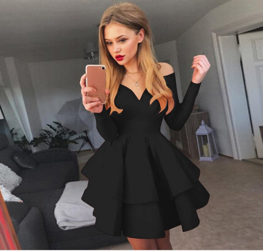 Damen Verspieltes schulterfreies Cocktailkleid mit Volants und tiefem V-Ausschnitt - Arvani