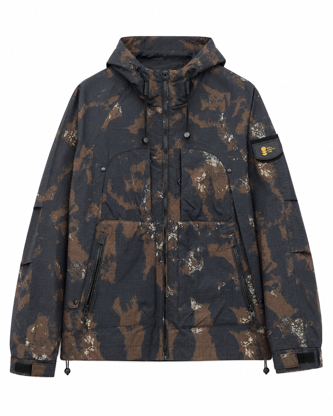 Herren Technische Camouflage-Outdoorjacke mit Kapuze, Ripstop und Multifunktionstaschen Nord Taschen