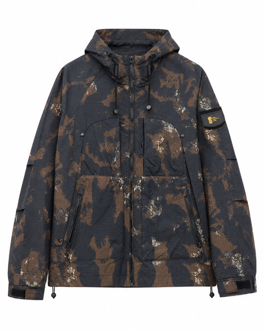 Herren Technische Camouflage-Outdoorjacke mit Kapuze, Ripstop und Multifunktionstaschen Nord Taschen