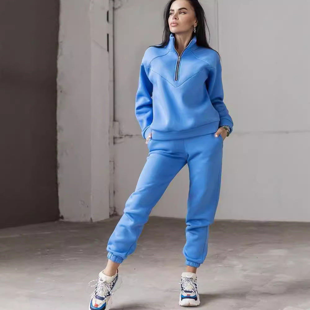 Damen Zweiteiliges Sweat-Loungewear-Set mit Troyer-Reißverschluss und elastischer Jogginghose Nord Taschen