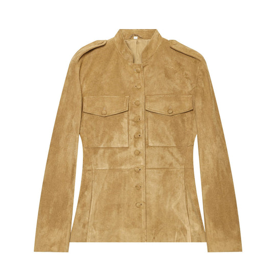Damen Military-inspirierte Jacke aus Veloursoptik mit Stehkragen und Pattentaschen Nord Taschen