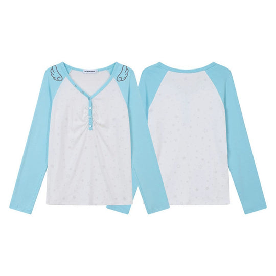 Damen Langarm-Henleyshirt mit Raglanärmeln, Raffung und Sternenprint Nord Taschen