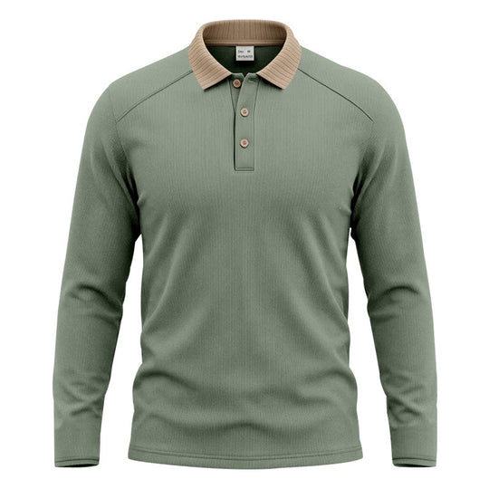 Herren Langarm-Polo aus feinem Rippstrick mit Kontrastkragen und Knopfleiste Nord Taschen