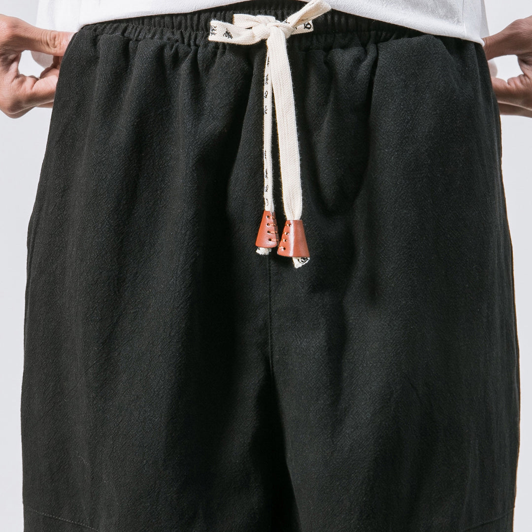 Herren relaxed Fit Leinen-Jogger mit Tunnelzug, eingesetzten Knieteilen und elastischen Bündchen Nord Taschen
