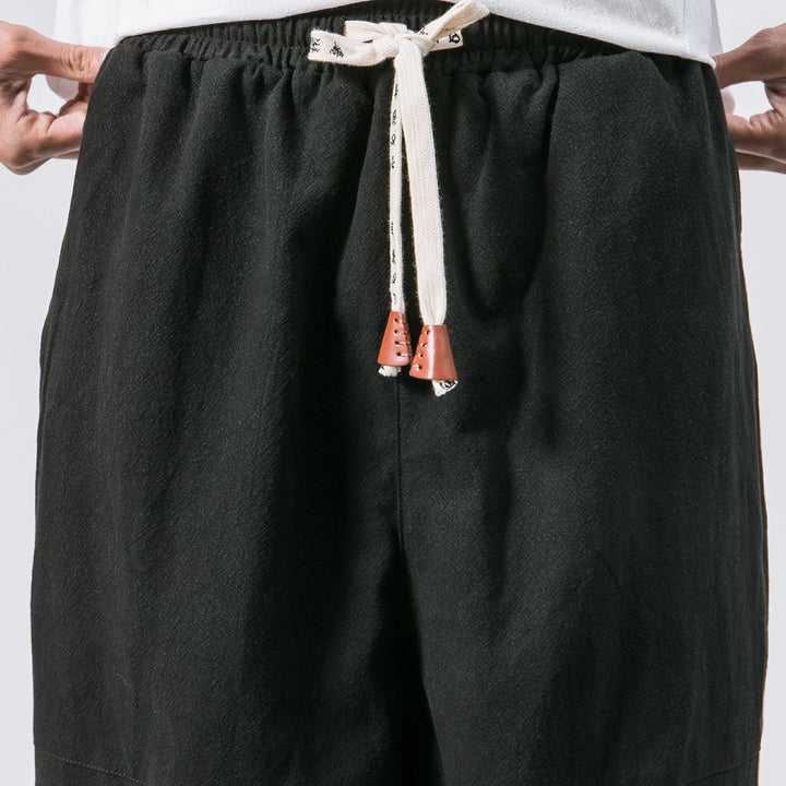 Herren relaxed Fit Leinen-Jogger mit Tunnelzug, eingesetzten Knieteilen und elastischen Bündchen Nord Taschen
