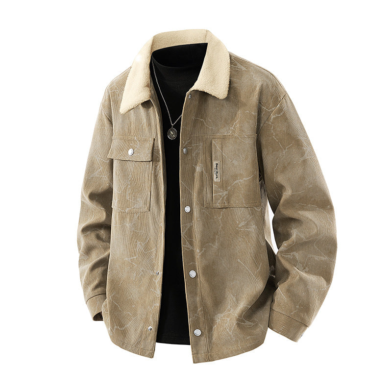 Men's  marbled corduroy sherpa-collar overshirt jacket with flap chest pockets Nord Taschen
